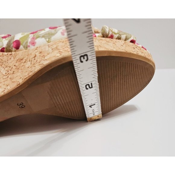 H&M Cork Cherry Print Canvas Wedge Heels Size 8 Knot Top Rockabilly - Picture 9 of 10